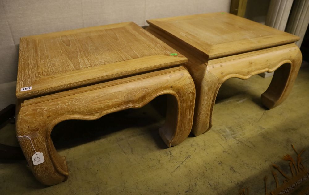 A pair of Chinese style low tables, width 67cm, height 47cm